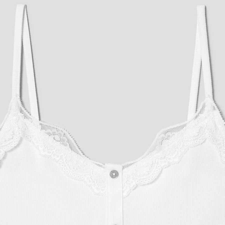 8 seconds Lace Ribbed Tank Top — White