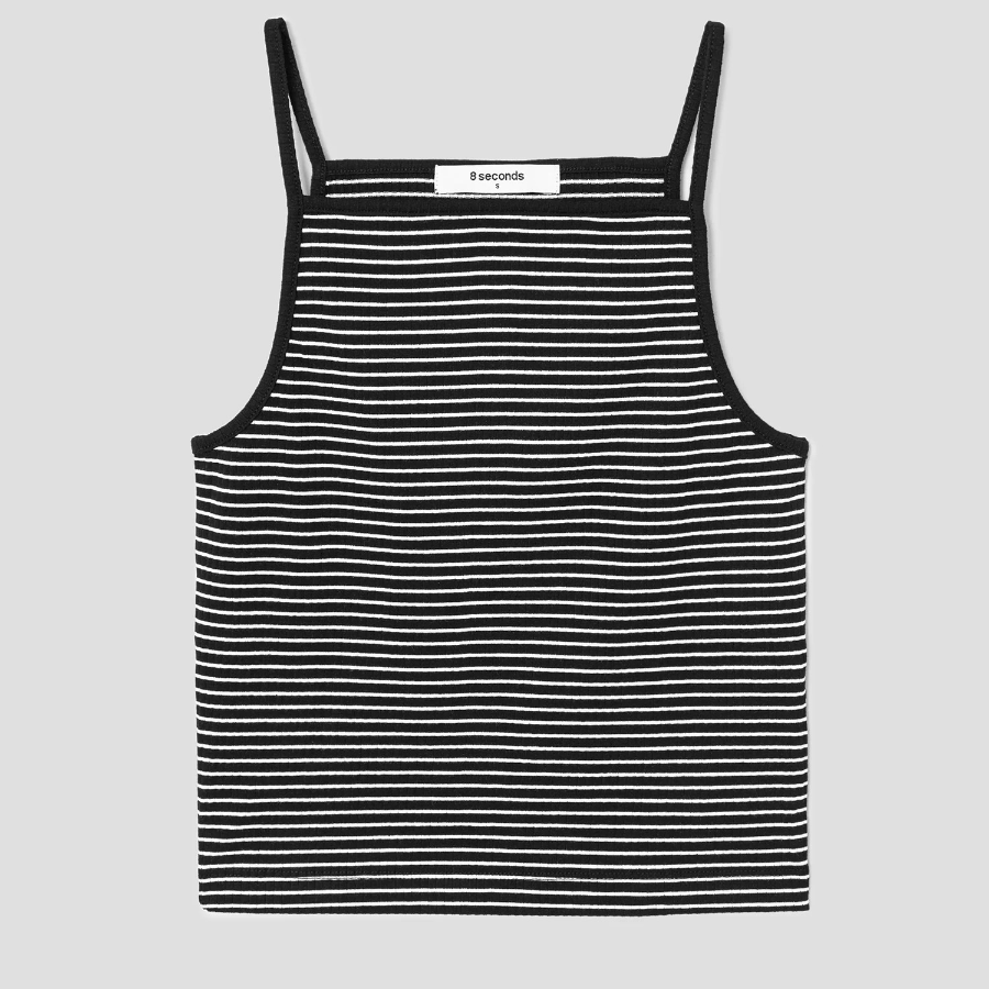 8 seconds Ribbed Setup Stripe Sleeveless — Black