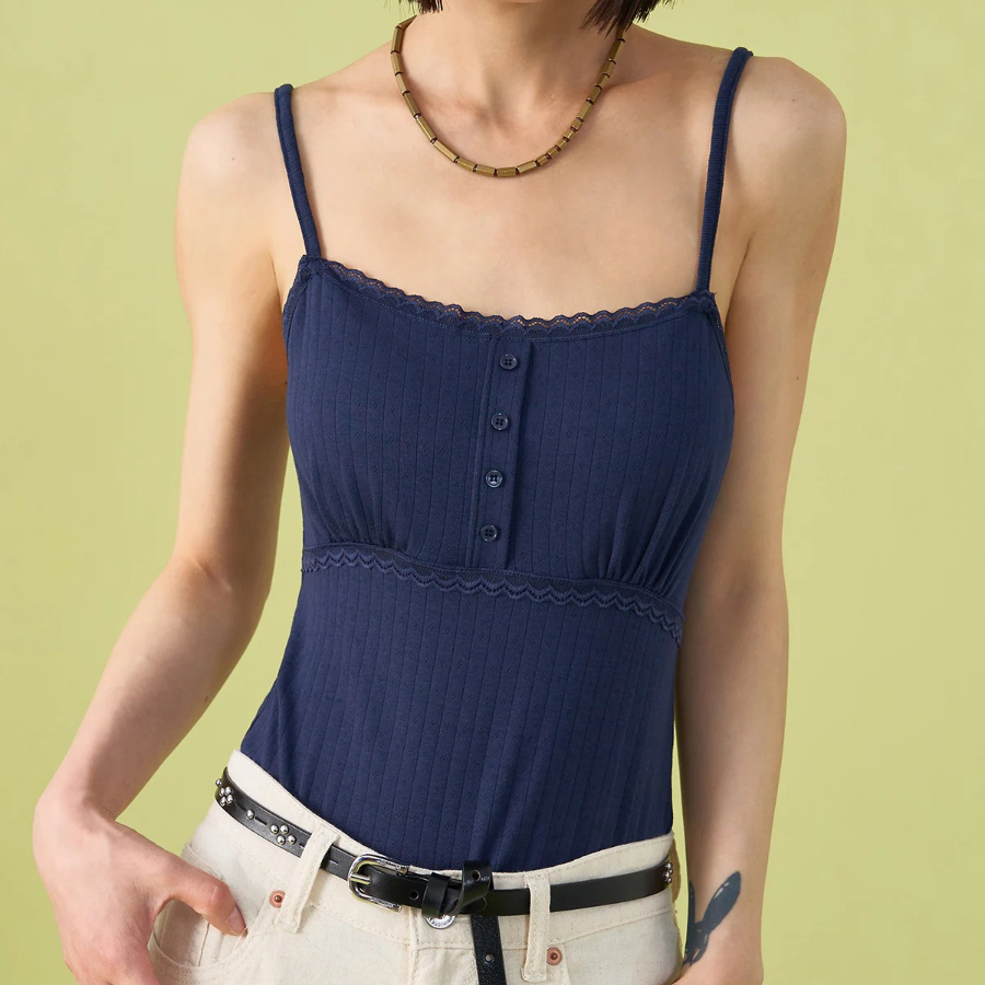 8 seconds  Button-Up Sleeveless Top — Navy
