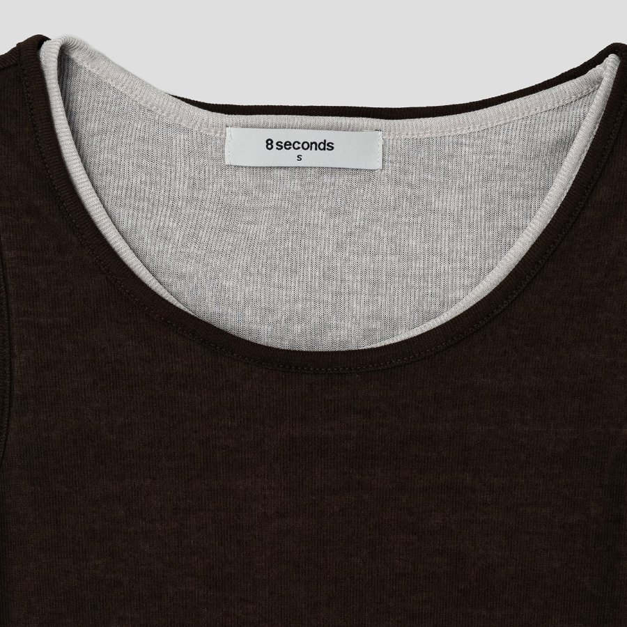 8 seconds Layered Hem Sleeveless Top – Brown