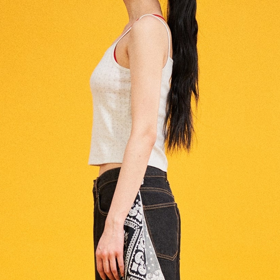 8 seconds Ribbon Pointelle Sleeveless Top – Grey