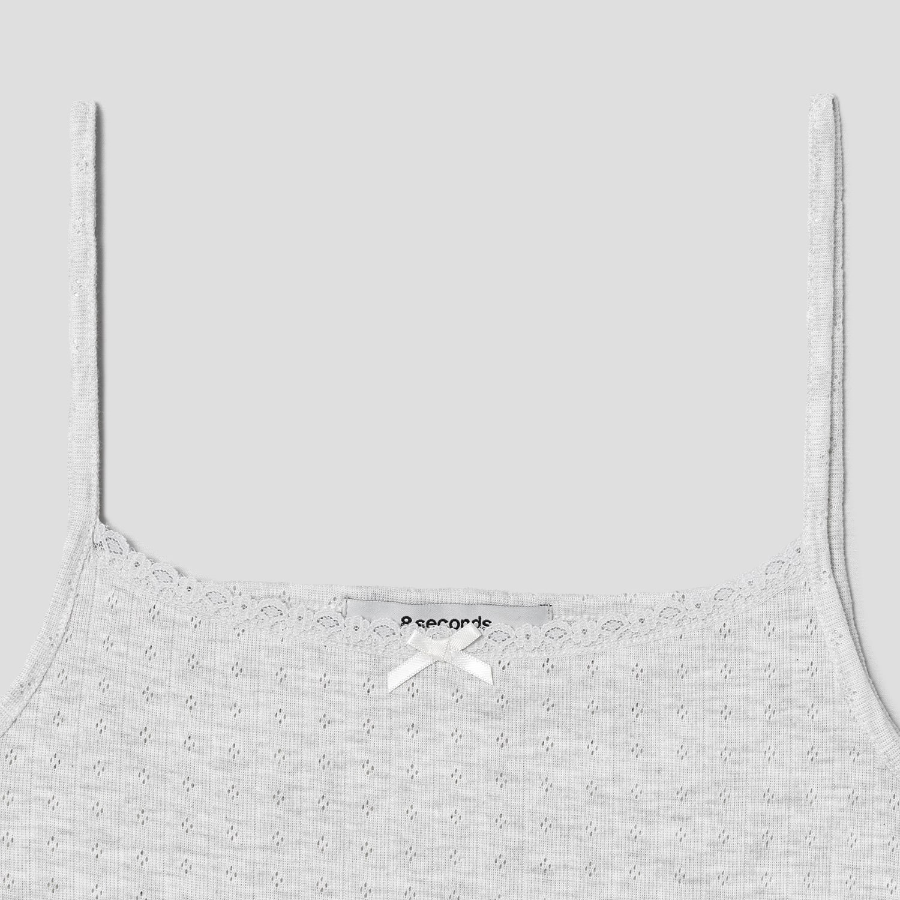 8 seconds Ribbon Pointelle Sleeveless Top – Grey