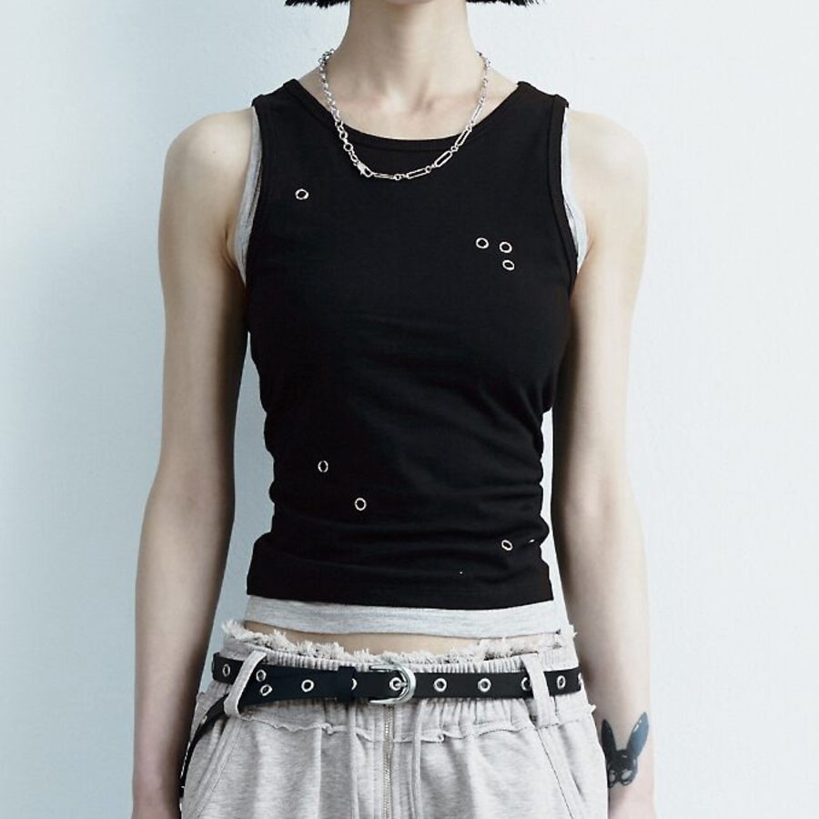 8 seconds Eyelet Point Sleeveless Top – Black