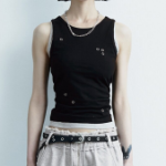 8 seconds Eyelet Point Sleeveless Top – Black