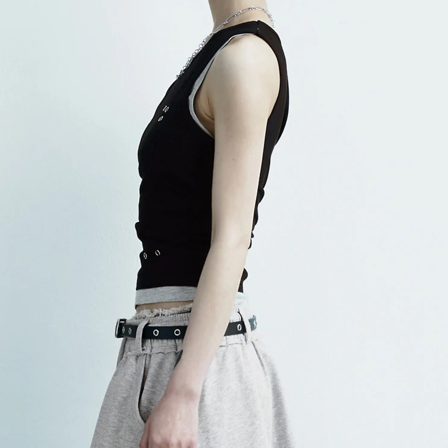 8 seconds Eyelet Point Sleeveless Top – Black