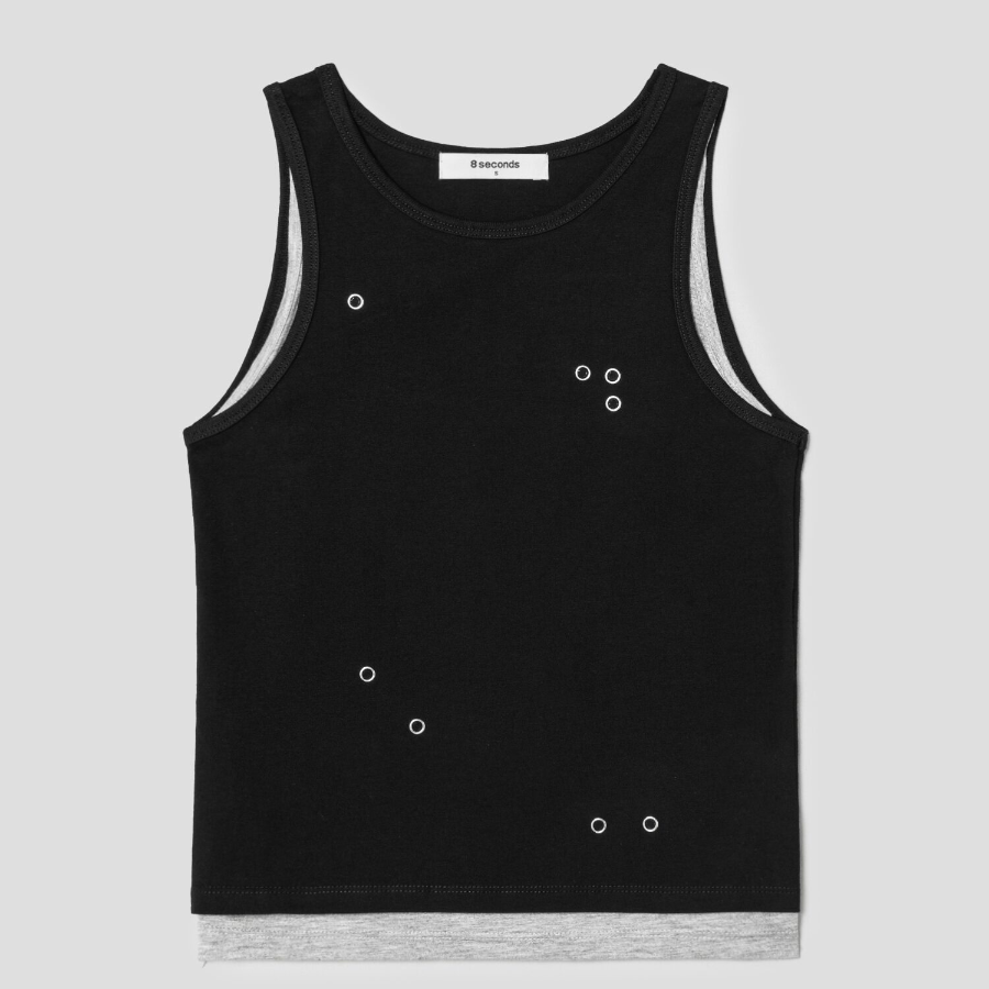 8 seconds Eyelet Point Sleeveless Top – Black