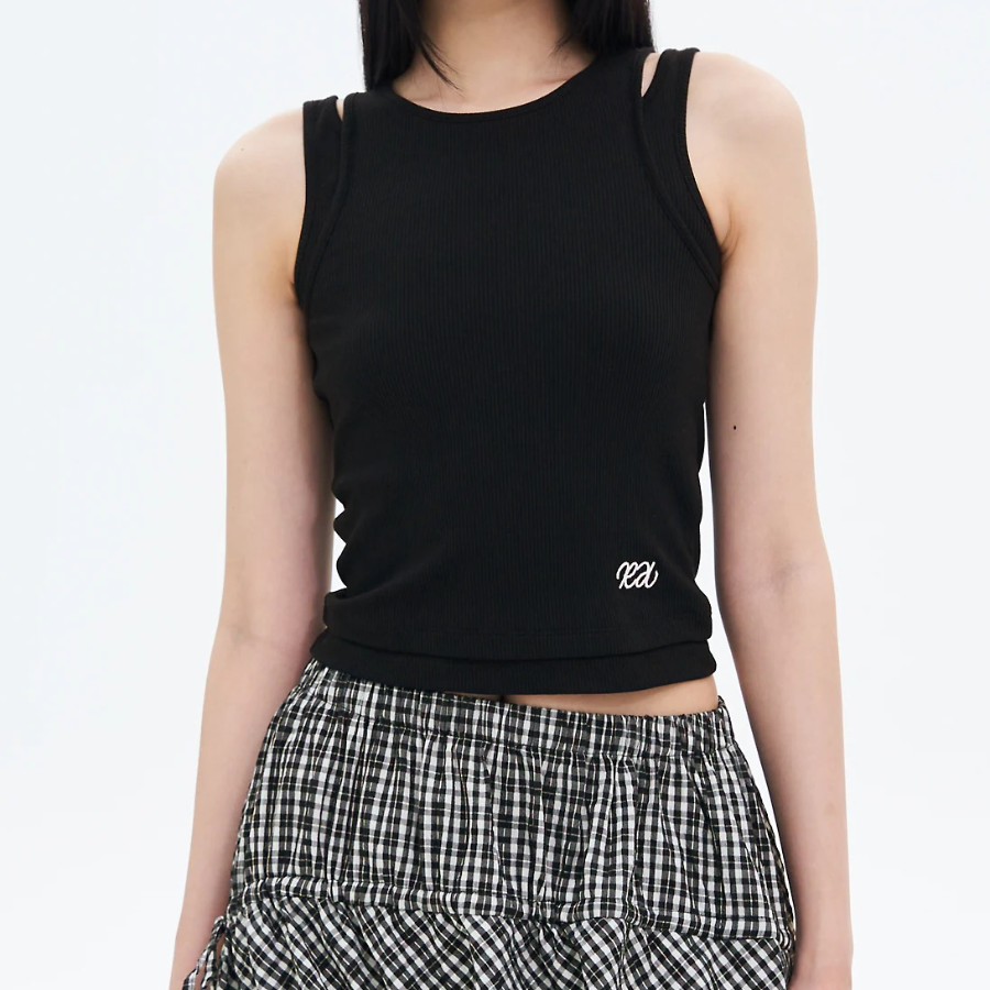 8 seconds Asymmetric Neckline Sleeveless – Black