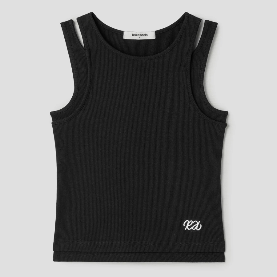 8 seconds Asymmetric Neckline Sleeveless – Black