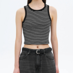 8 seconds Striped Semi-Crop Tank Top – Black