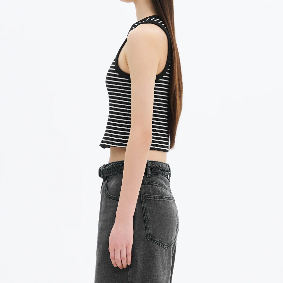 8 seconds Striped Semi-Crop Tank Top – Black