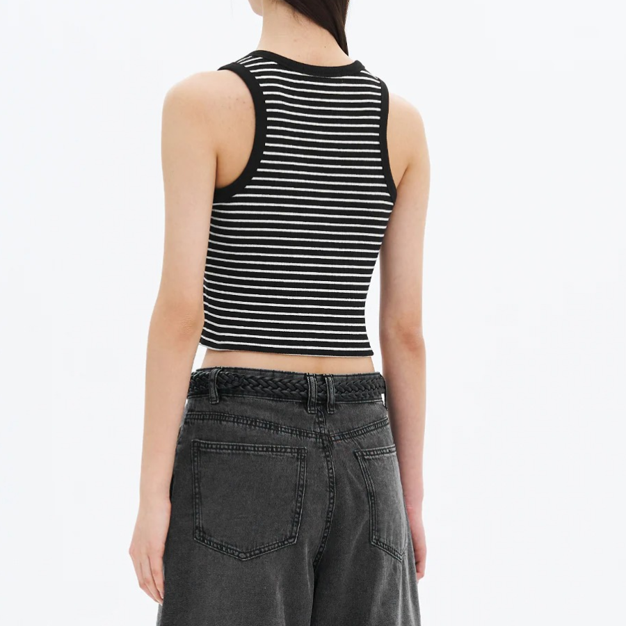 8 seconds Striped Semi-Crop Tank Top – Black