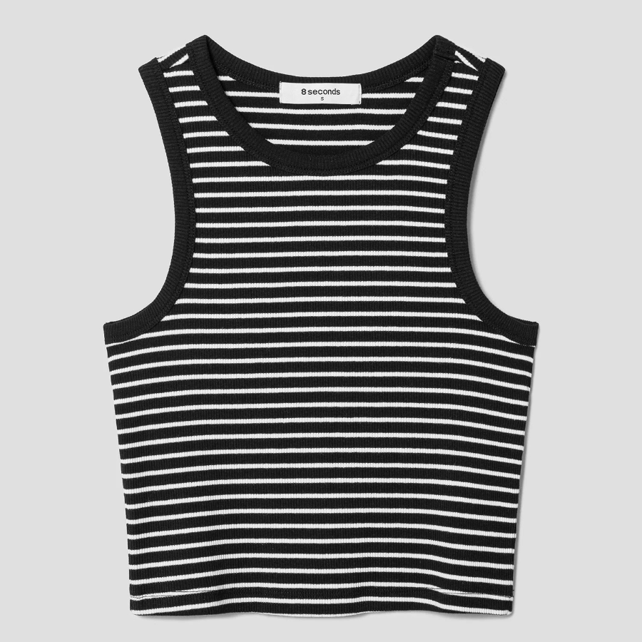 8 seconds Striped Semi-Crop Tank Top – Black