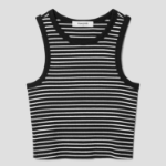 8 seconds Striped Semi-Crop Tank Top – Black