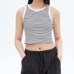 8 seconds Striped Semi-Crop Tank Top – Ivory