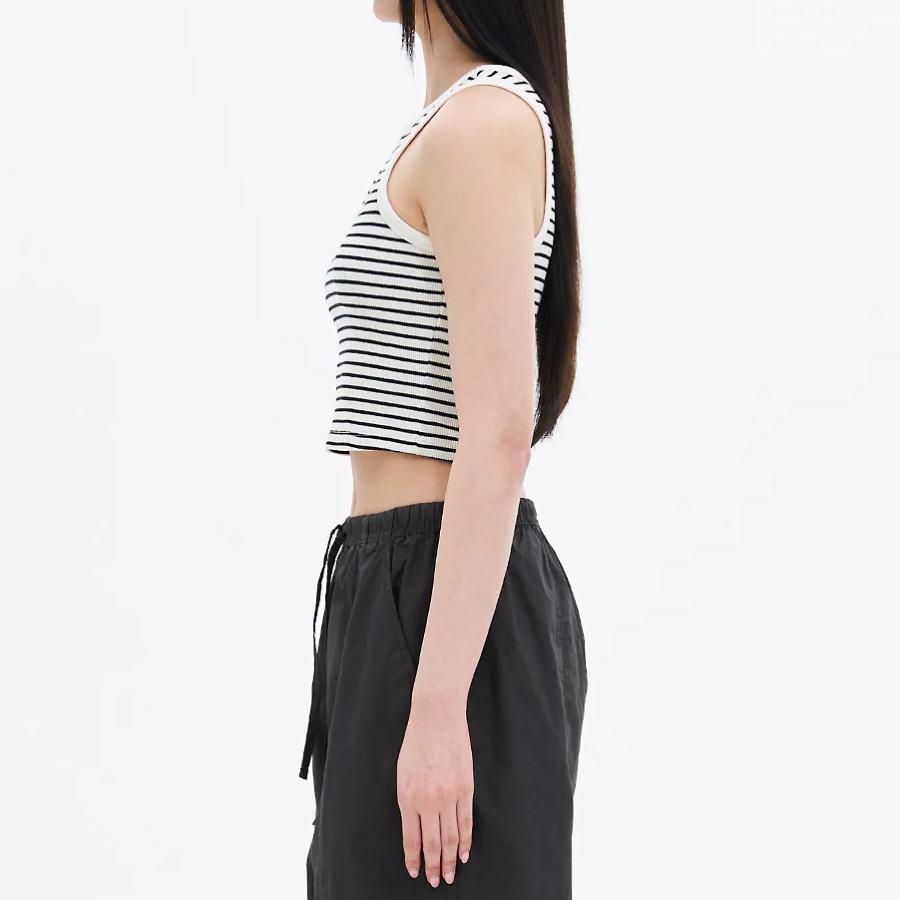 8 seconds Striped Semi-Crop Tank Top – Ivory