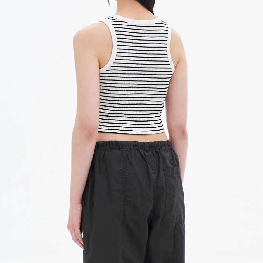 8 seconds Striped Semi-Crop Tank Top – Ivory