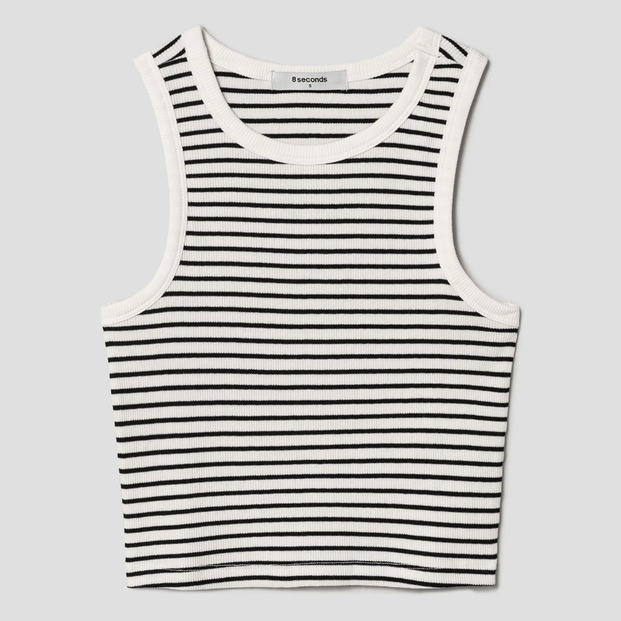 8 seconds Striped Semi-Crop Tank Top – Ivory