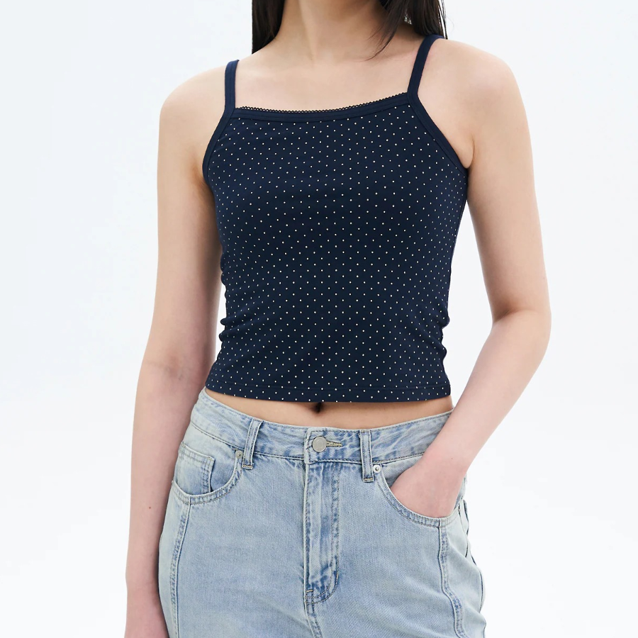8 seconds Layered Dot Sleeveless Top – Navy