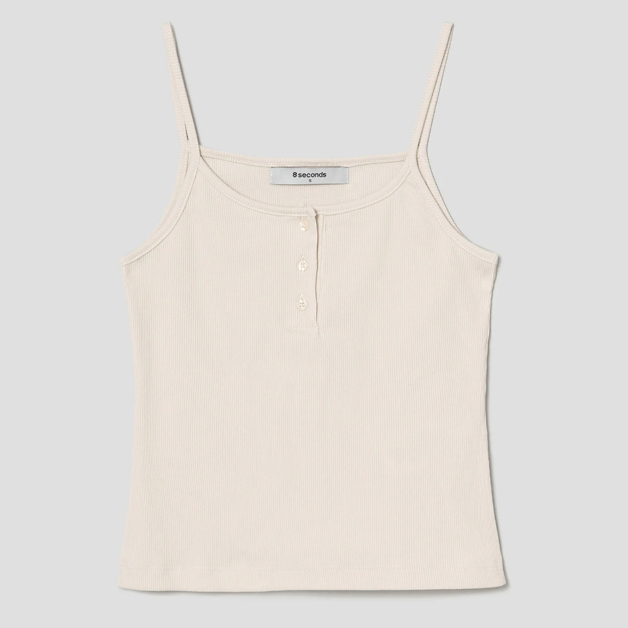 8 seconds Ribbed Button-Up Cardi Top – Beige