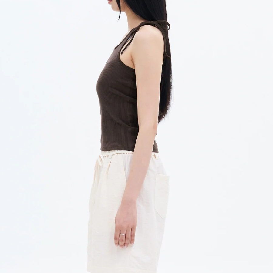 8 seconds Ribbon Shoulder Sleeveless T-shirt – Brown
