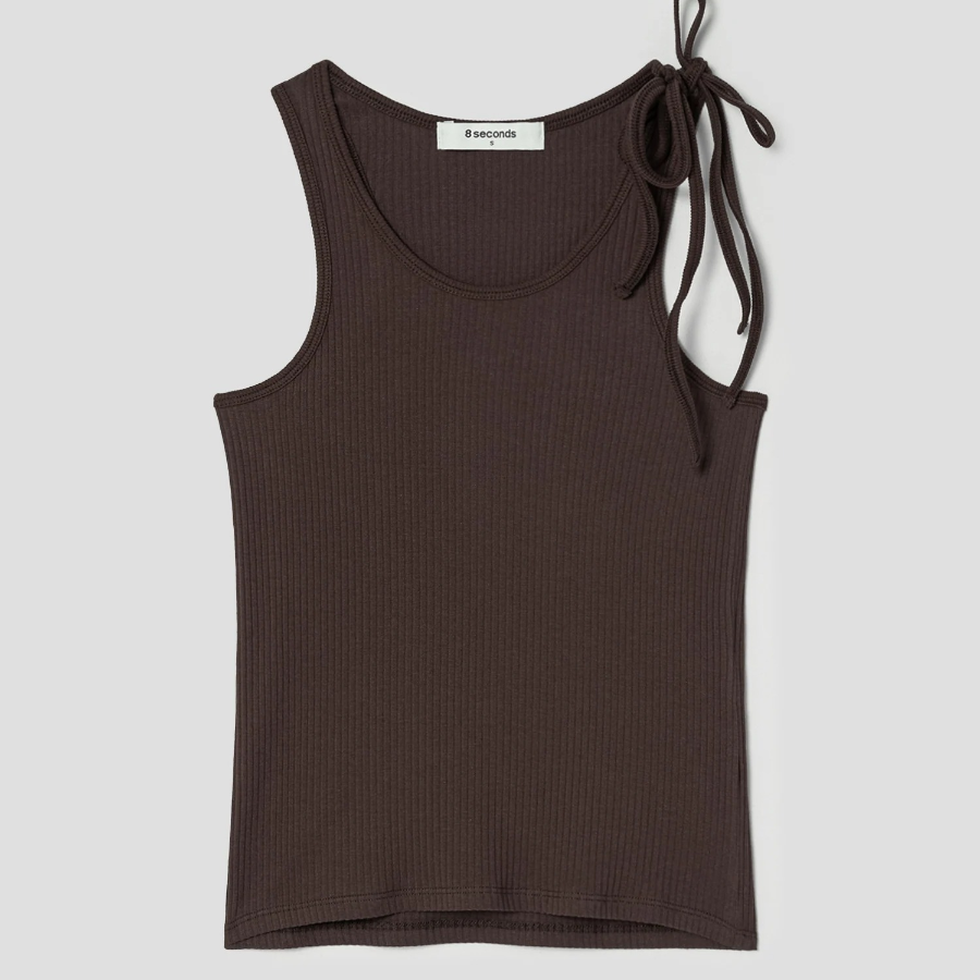 8 seconds Ribbon Shoulder Sleeveless T-shirt – Brown