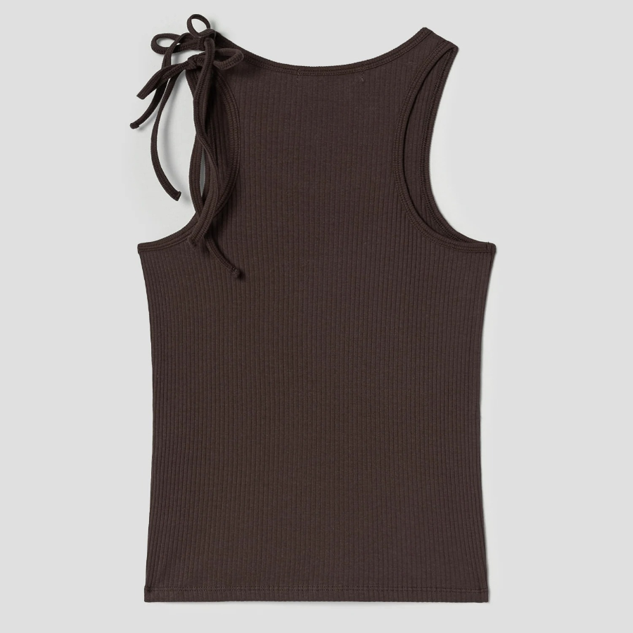 8 seconds Ribbon Shoulder Sleeveless T-shirt – Brown