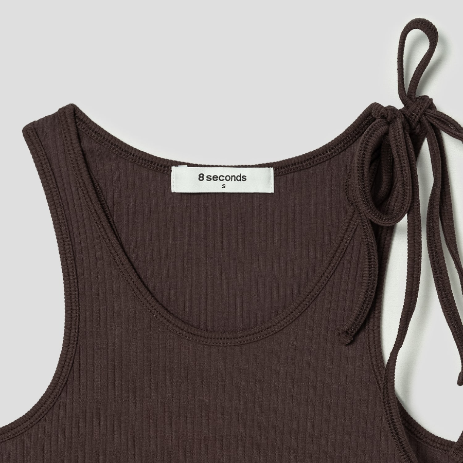 8 seconds Ribbon Shoulder Sleeveless T-shirt – Brown