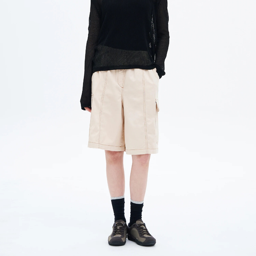 8 seconds Cotton Dyeing Bermuda Pants — Beige