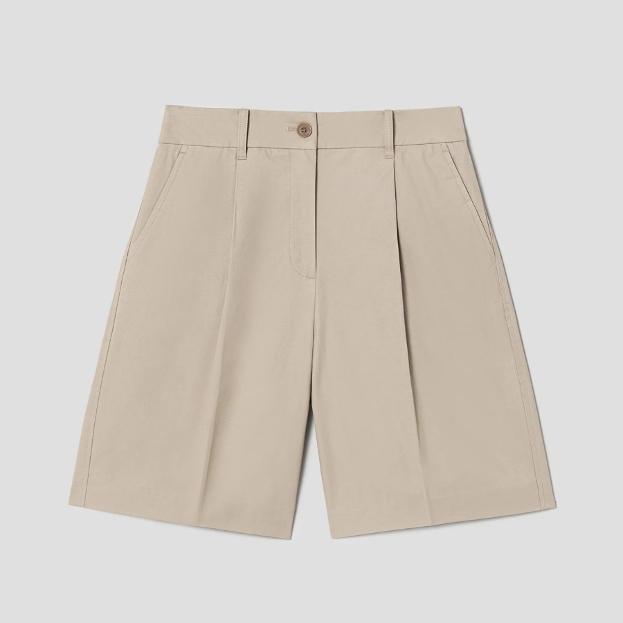 8 seconds Cotton Tuck Bermuda Pants — Beige