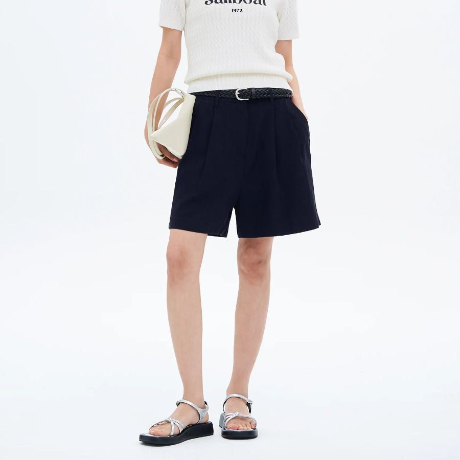 8 seconds Linen‑Like Shorts — Navy