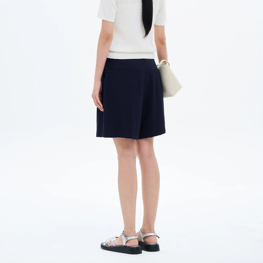 8 seconds Linen‑Like Shorts — Navy