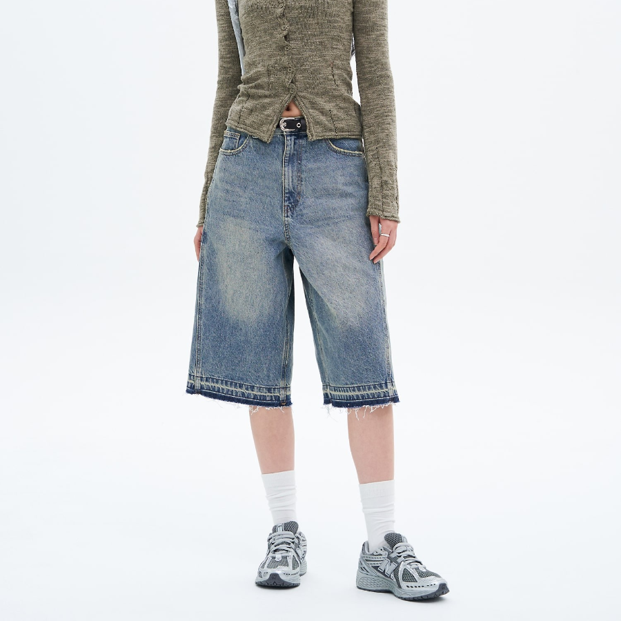 8 seconds [UNI8] Washed Denim Bermuda — Blue