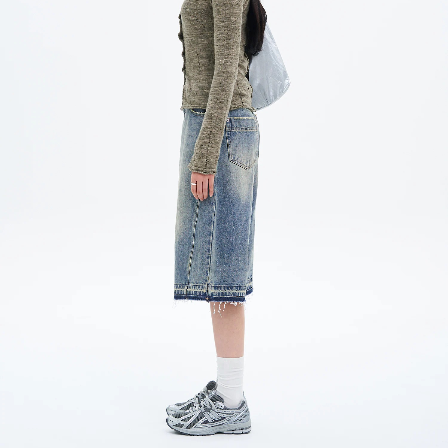 8 seconds [UNI8] Washed Denim Bermuda — Blue