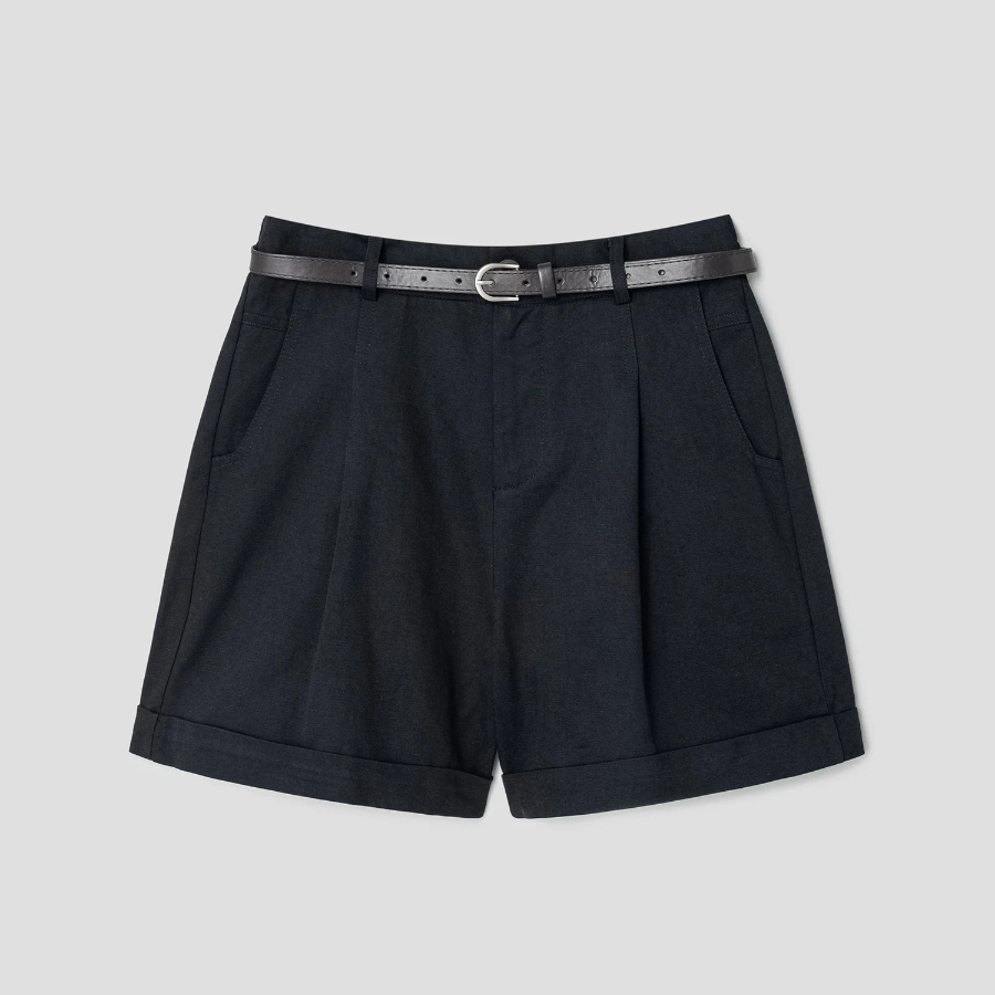 8 seconds Belted Cotton Bermuda Shorts — Navy