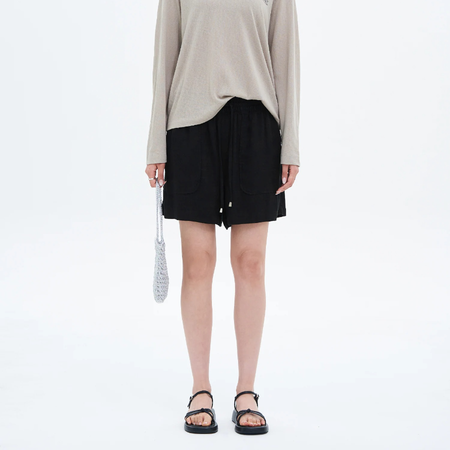 8 seconds Linen Blend Banding Shorts — Black