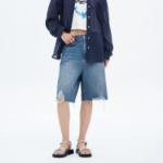 8 seconds Damaged Bermuda Denim Shorts — Sky Blue