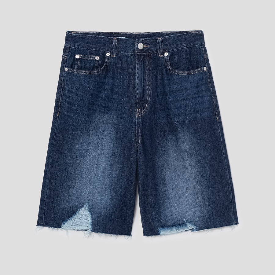 8 seconds Damaged Bermuda Denim Shorts — Navy