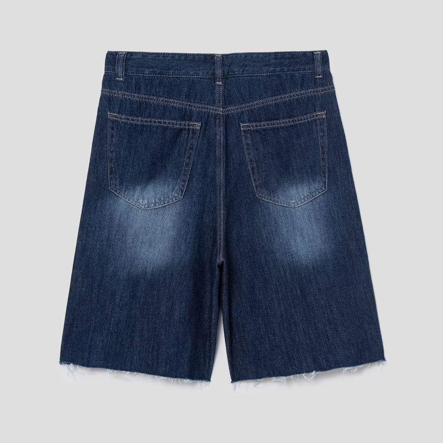 8 seconds Damaged Bermuda Denim Shorts — Navy