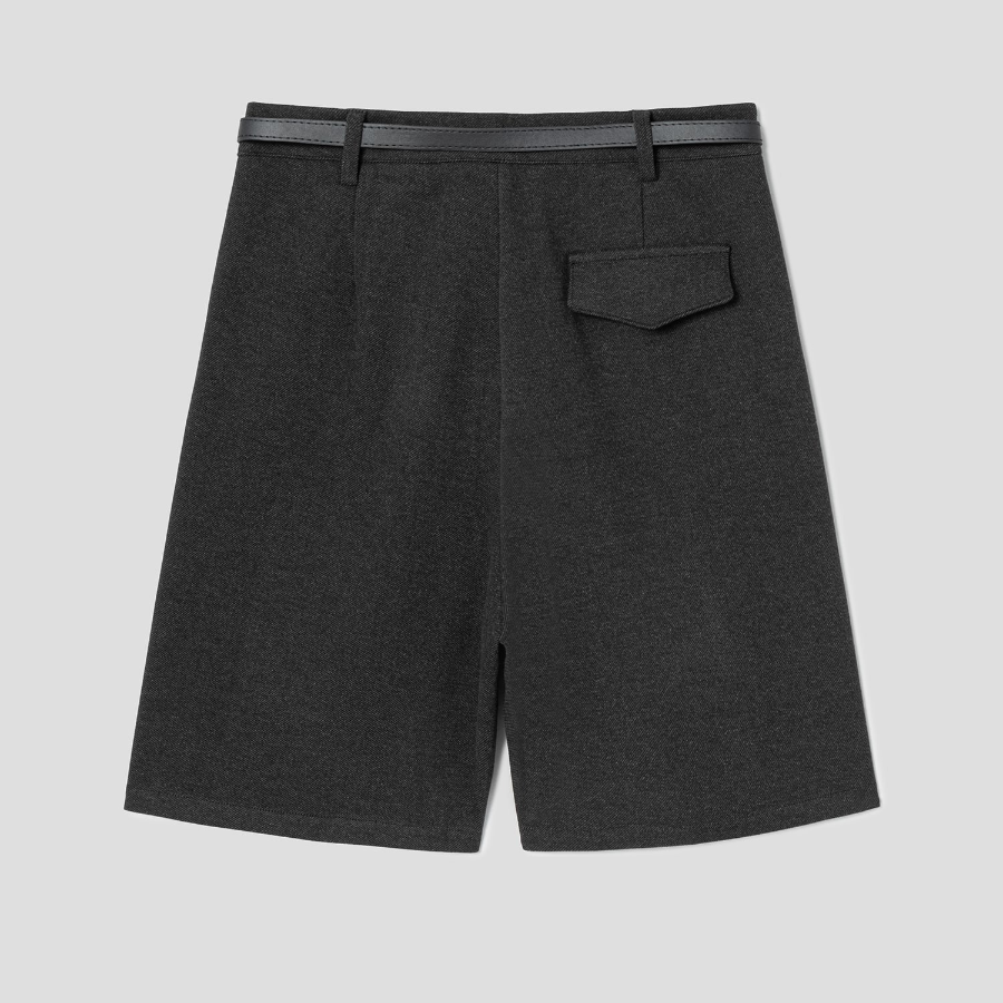 8 seconds Belted Bermuda Pants — Dark Grey