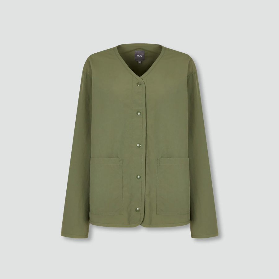 JAJU Pocket No-Collar Button Jacket – Khaki