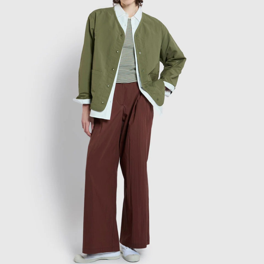 JAJU Pocket No-Collar Button Jacket – Khaki