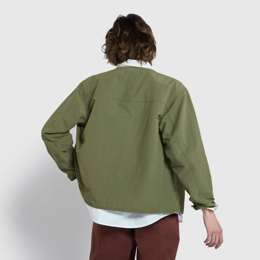 JAJU Pocket No-Collar Button Jacket – Khaki