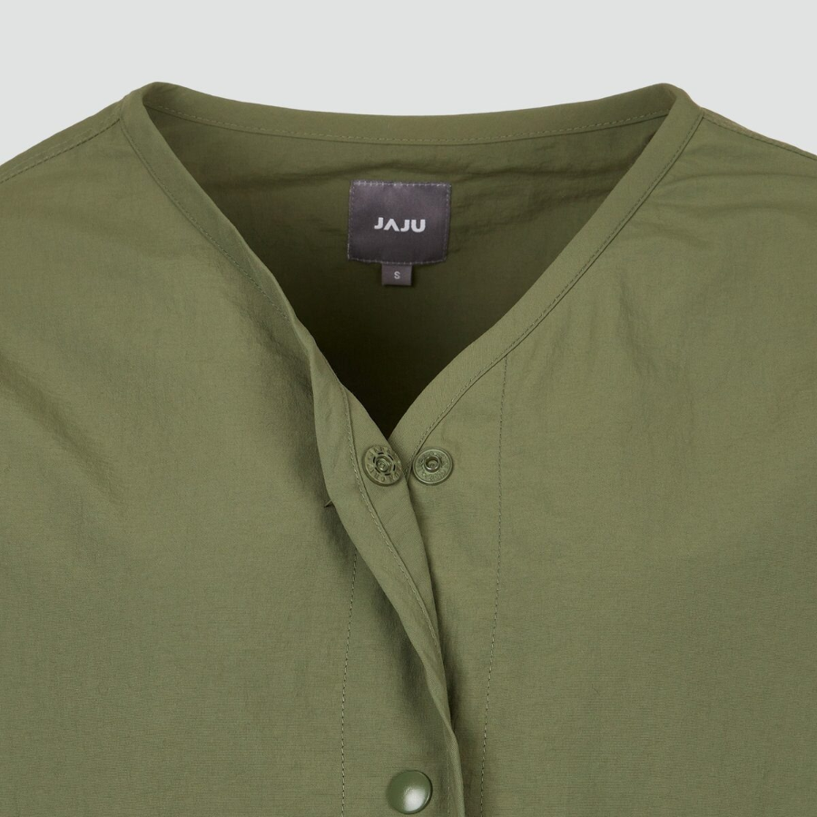 JAJU Pocket No-Collar Button Jacket – Khaki