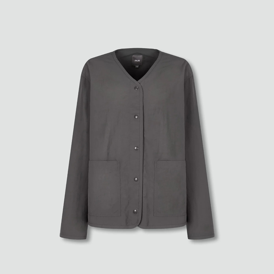 JAJU Pocket No-Collar Button Jacket – Charcoal