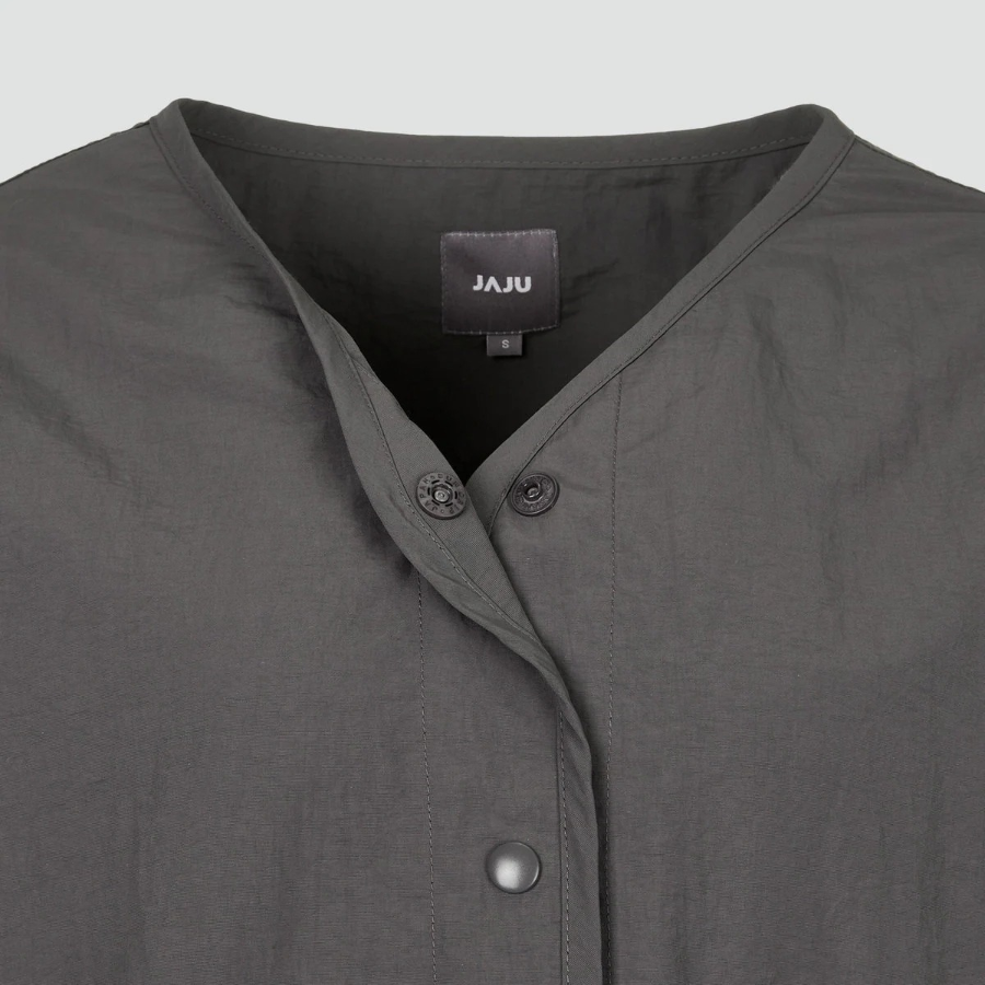 JAJU Pocket No-Collar Button Jacket – Charcoal