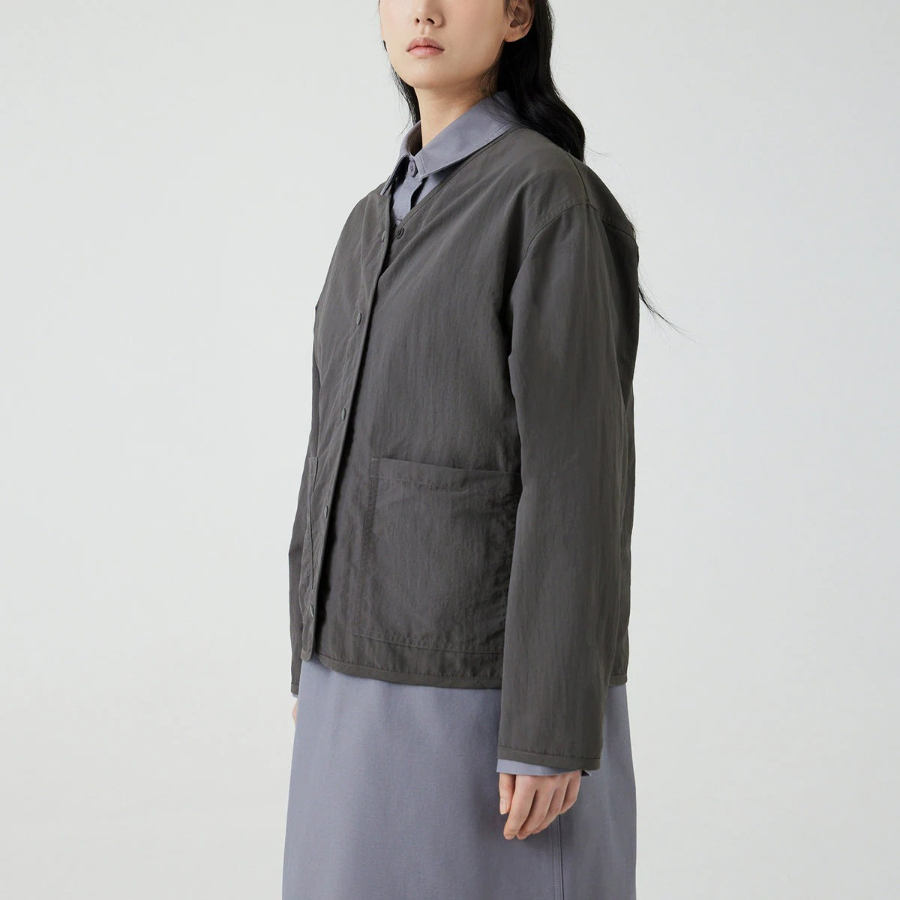 JAJU Pocket No-Collar Button Jacket – Charcoal