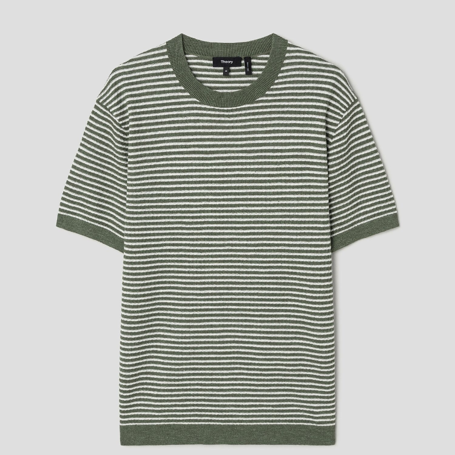 Theory Men Pacific Linen Stripe Sweater - Orchard/White
