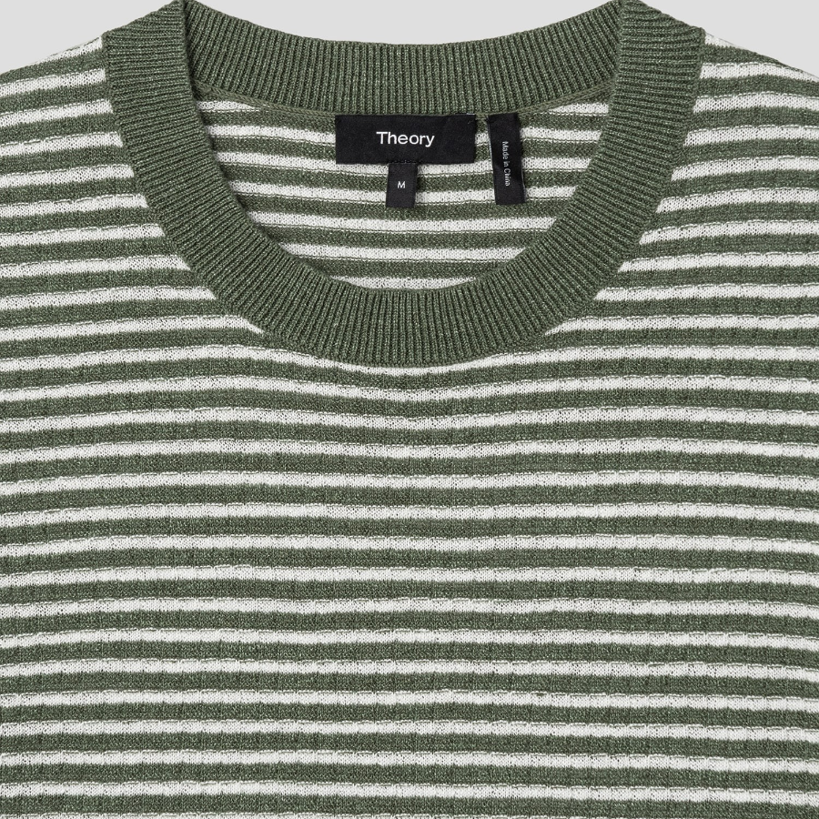 Theory Men Pacific Linen Stripe Sweater - Orchard/White