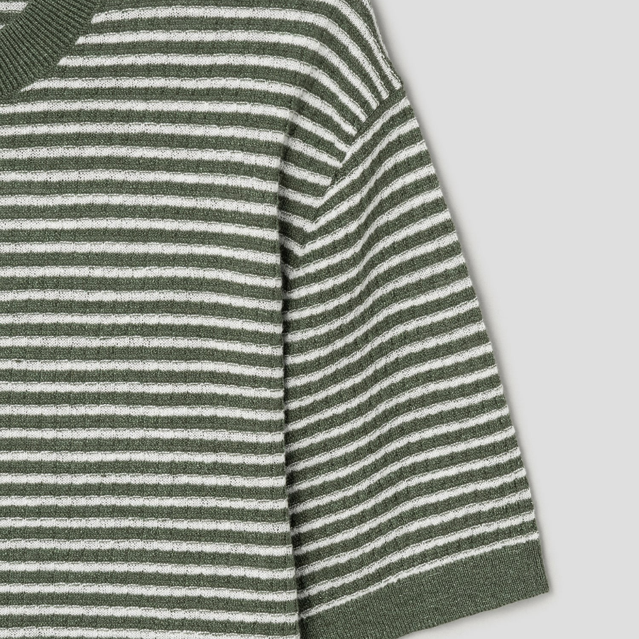 Theory Men Pacific Linen Stripe Sweater - Orchard/White
