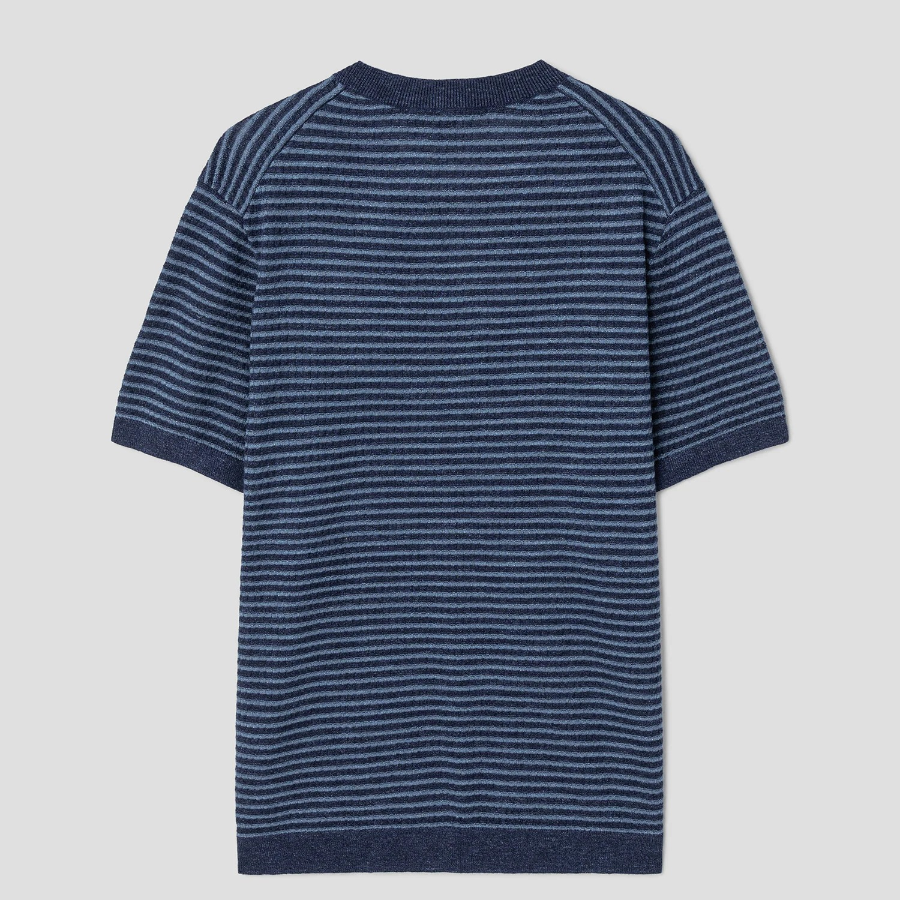 Theory Men Pacific Linen Stripe Sweater - Baltic/Dark Rainstorm